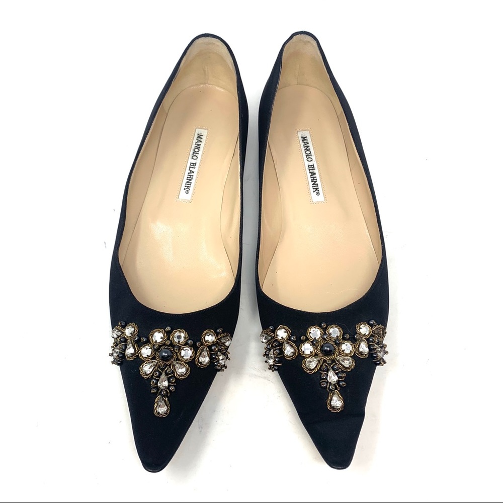 Manolo Blahnik Jeweled Pointed Flat black s41 B434 - Picture 2 of 8
